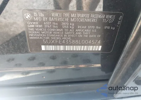 2008 BMW X5 3.0Si из США, поврежденный, VIN 5UXFE43588L004574